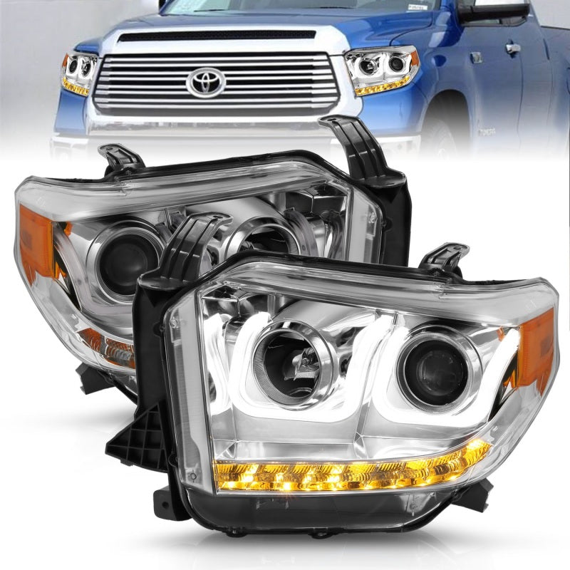 ANZO 2014-2016 Toyota Tundra Projector Headlights w/ U-Bar Chrome Headlights ANZO
