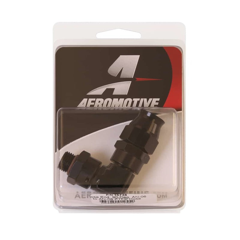 Aeromotive PTFE Hose End - AN-06 to AN-08 Hose - 90 Deg - Black Anodized Fittings Aeromotive