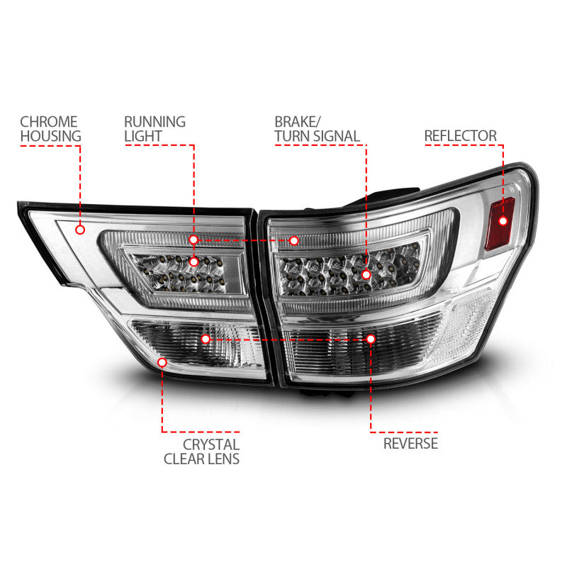 ANZO 11-13 Jeep Grand Cherokee LED Taillights w/ Lightbar Chrome Housing/Clear Lens 4pcs Tail Lights ANZO
