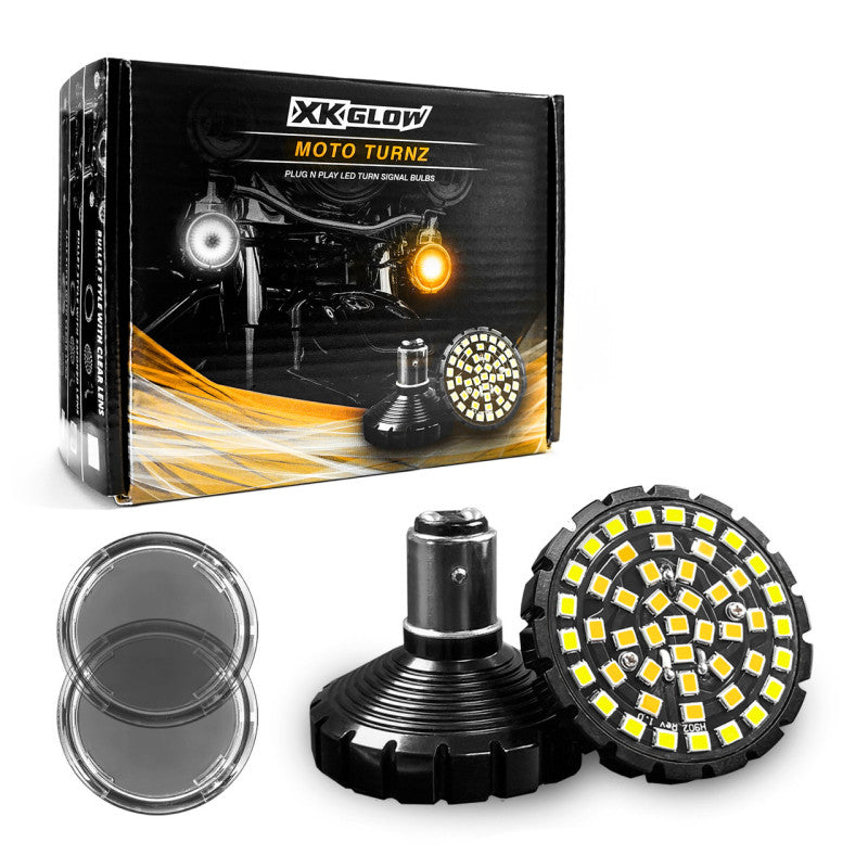 XK Glow Motorcycle Front LED Turn Signal Kit - Bulet Style Smoked Lenses Light Accessories and Wiring XKGLOW