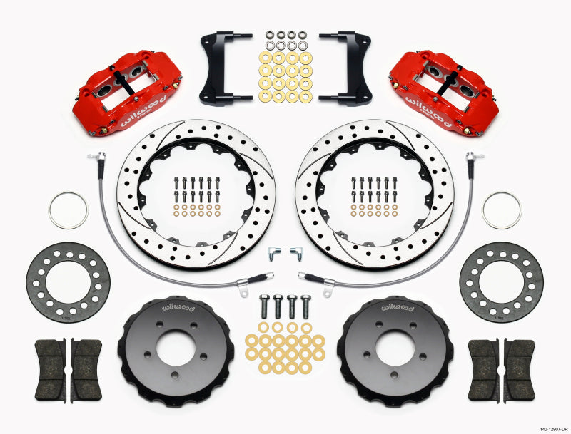 Wilwood Narrow Superlite 6R Front Hat Kit 12.88in Drill Red 2005-Up Mazda Miata w/ Lines Big Brake Kits Wilwood