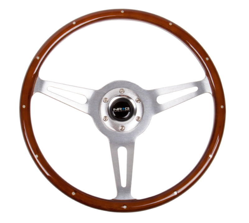 NRG Classic Wood Grain Steering Wheel (365mm) Wood w/Metal Inserts & Brushed Alum. 3-Spoke Center Steering Wheels NRG