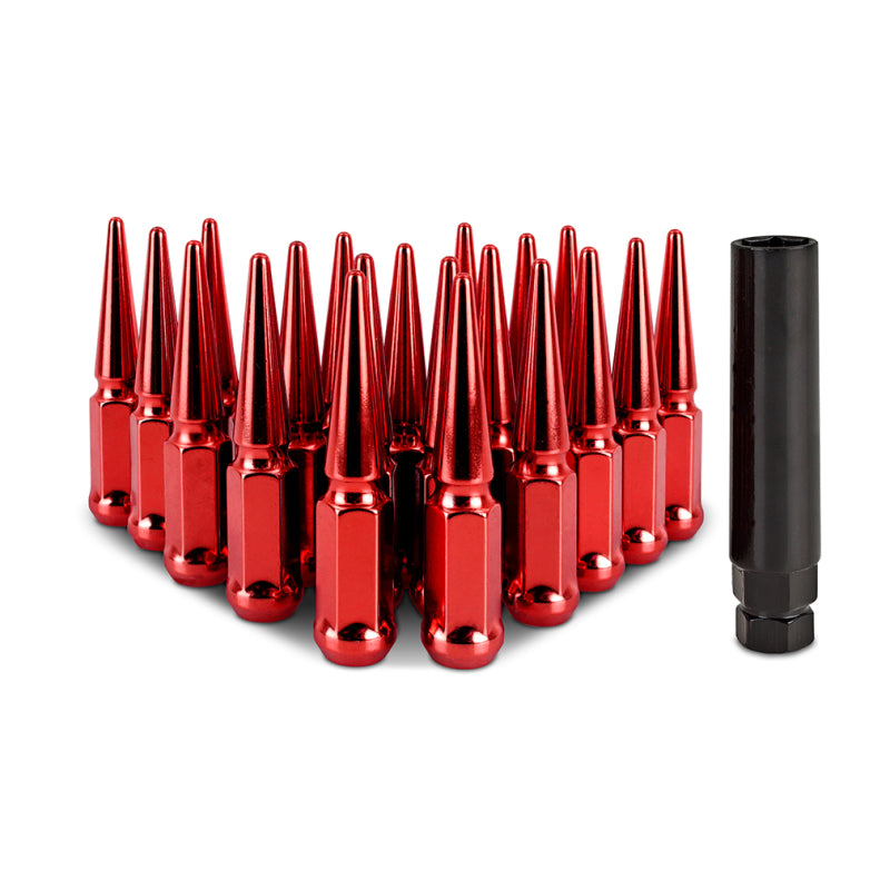 Mishimoto Steel Spiked Lug Nuts M12x1.5 20pc Set - Red Lug Nuts Mishimoto
