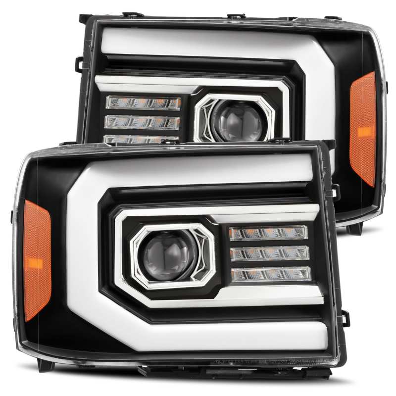 AlphaRex 07-13 GMC 1500HD PRO-Series Proj Headlights Plank Style Matte Blk w/Activ Light/Seq Signal Headlights AlphaRex