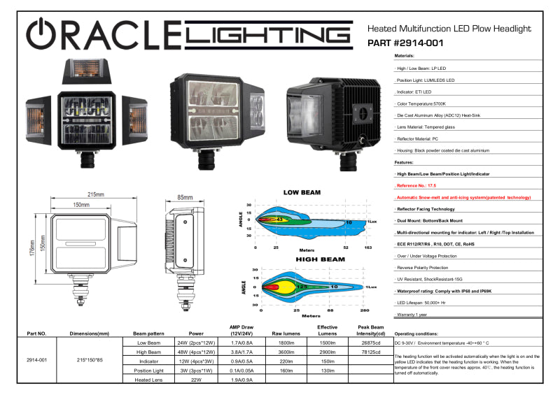 Oracle Lighting Multifunction LED Plow Headlight with Heated Lens 5700K Headlights ORACLE Lighting