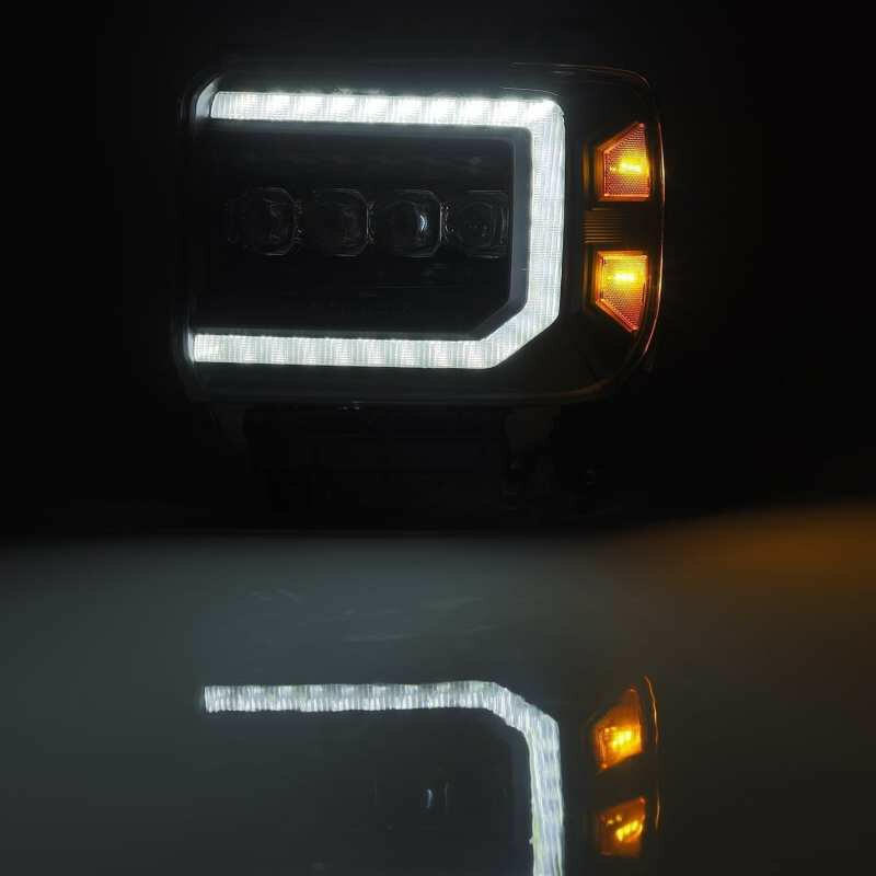 AlphaRex 14-18 GMC Sierra NOVA LED Proj Headlights Plank Style Black w/Activ Light/Seq Signal/DRL Headlights AlphaRex