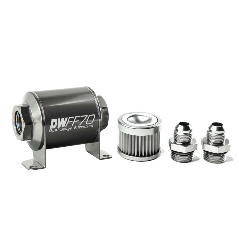 DeatschWerks Stainless Steel 8AN 10 Micron Universal Inline Fuel Filter Housing Kit (70mm) Fuel Filters DeatschWerks