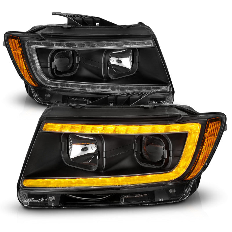 ANZO 11-13 Jeep Grand Cherokee (Factory Halogen Only) Projector Headlights w/Light Bar Swtchbk Black Headlights ANZO