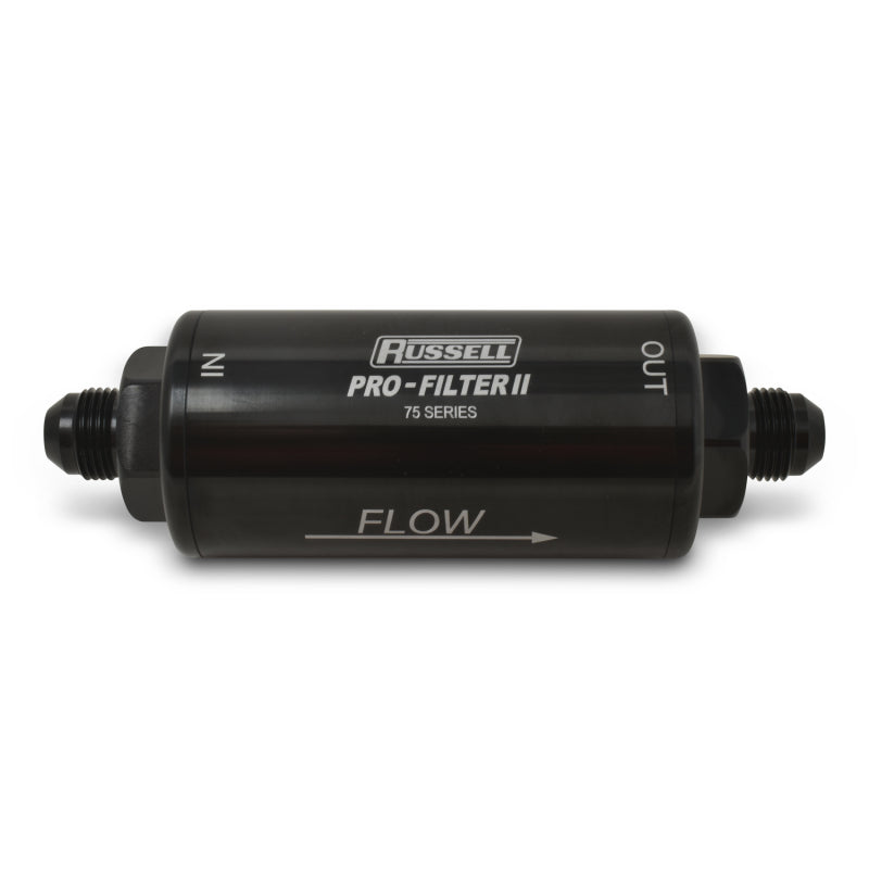 Russell Performance Profilter Fuel Filter 6.25in Long 10 Micron -6AN Inlet -10AN Outlet - Black Fuel Filters Russell