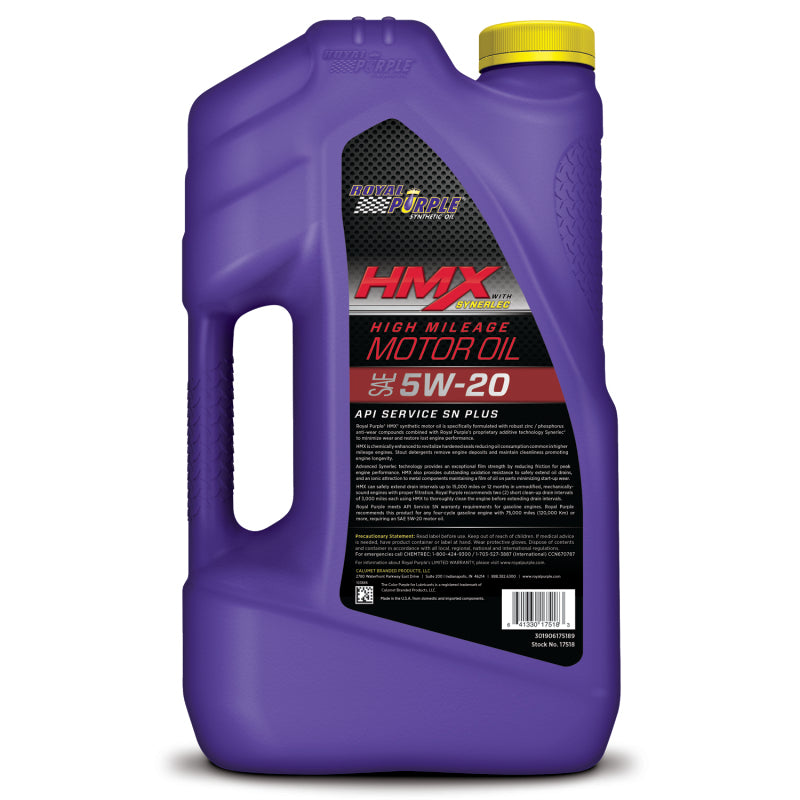 Royal Purple HMX Premium Synthetic High Mileage 5W-20 Motor Oil - 5 Quart Motor Oils Royal Purple