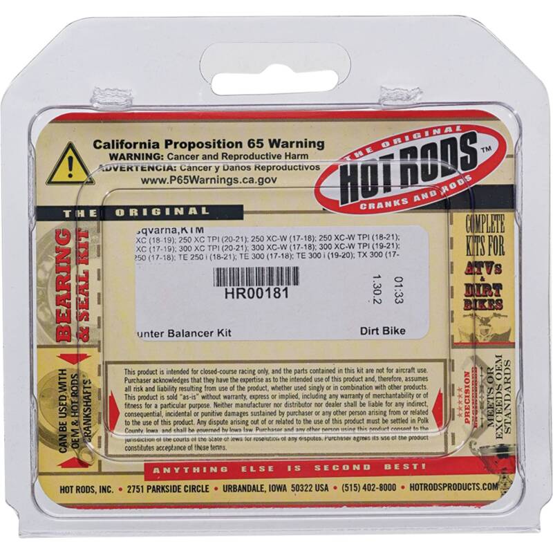 Hot Rods 17-18 Husqvarna TE 250 250cc Counter Balancer Kit Balance Shafts Hot Rods