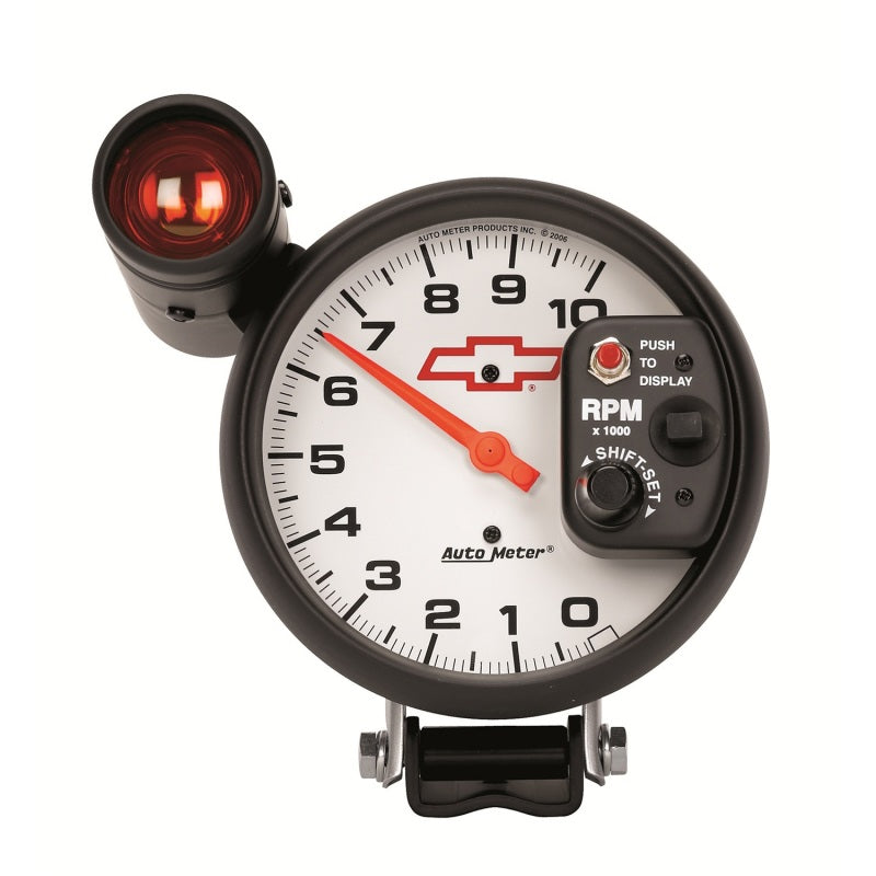 AutoMeter 5in (127mm) Pedestal Tachometer, 0-10,000 RPM, Chevy Red Bowtie Gauges AutoMeter