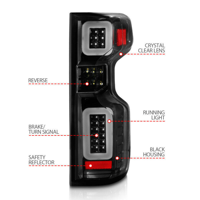 ANZO 19-21 Chevy Silverado Full LED Taillights Black Housing Clear Lens G2 (w/C light Bars) Tail Lights ANZO