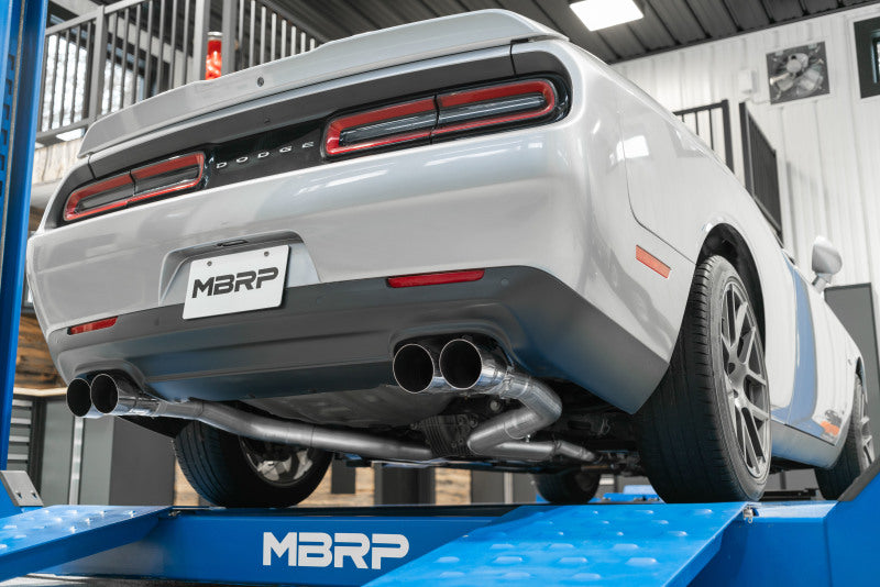 MBRP 15-16 Dodge Challenger 5.7L HEMI SS 3in Quad Split Rear Exit w/ Carbon Fiber Tips - T304 Catback MBRP