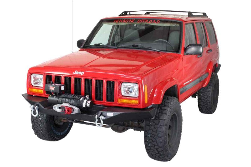 Fishbone Offroad Cherokee XJ Front Winch Bumper W/O Grille Guard Bullhead Steel - Blk Txtrd Pwdrcoat Bumpers - Steel Fishbone Offroad