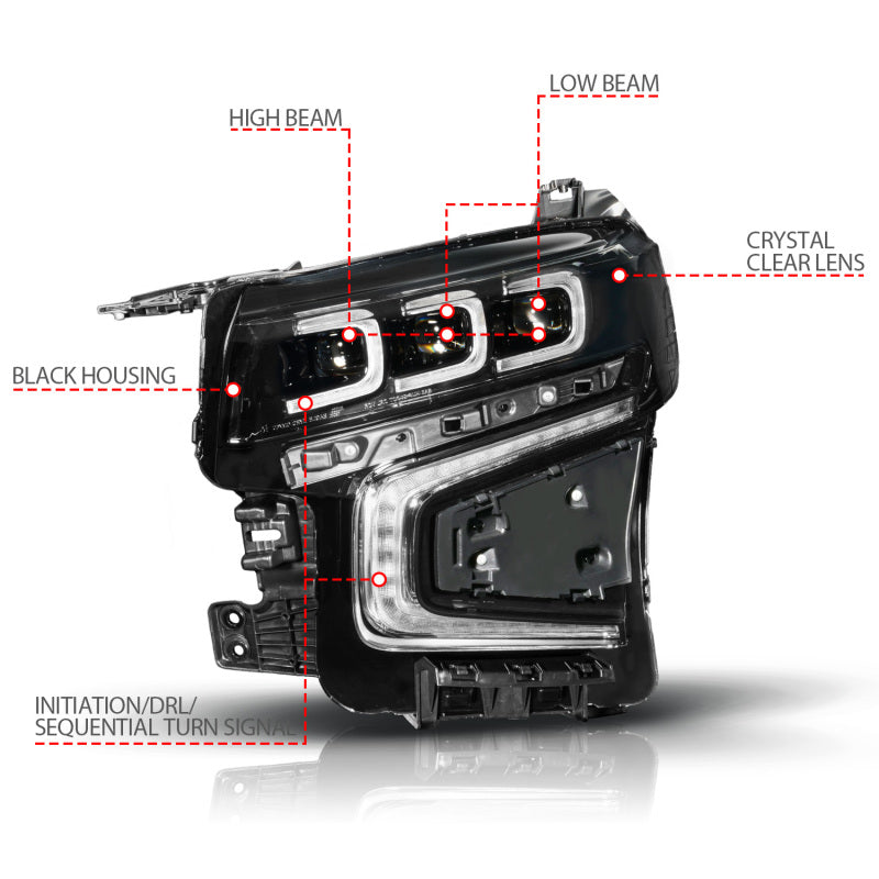 ANZO 21-23 Chevy Tahoe/Suburban LED Light Bar Style Headlights Black w/ Sequential DRL (Left Side) Headlights ANZO