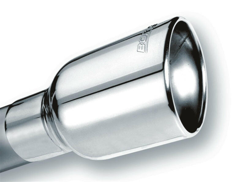 Borla Universal Polished Tip Single Round Rolled Angle-Cut w/Clamp (inlet 2 1/2in. Outlet 4 x 4in) * Tips Borla