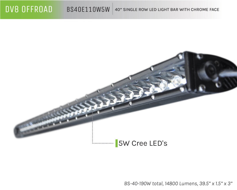 DV8 Offroad 40in Light Bar Slim 190W Spot 5W CREE LED - Black Light Bars & Cubes DV8 Offroad