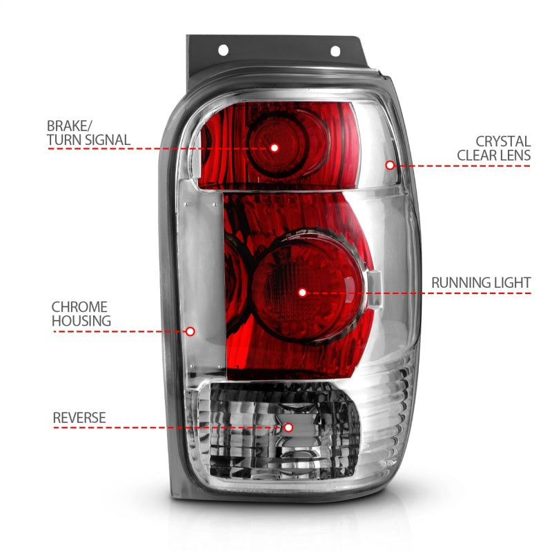 ANZO 1998-2001 Ford Explorer Taillights Chrome Tail Lights ANZO
