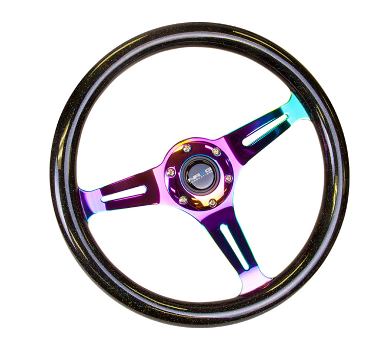 NRG Classic Wood Grain Steering Wheel (350mm) Black Sparkle/Galaxy Color w/Neochrome 3-Spoke Steering Wheels NRG
