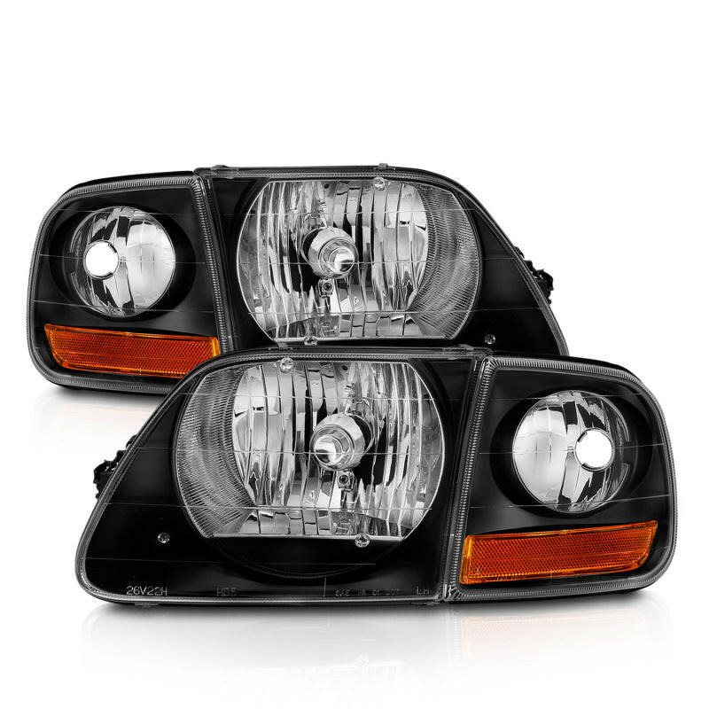 ANZO 1997-2003 Ford F150 Crystal Headlight Black w/ Parking Light Headlights ANZO