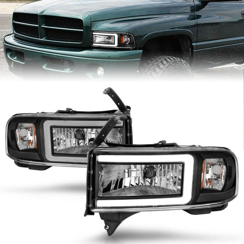 ANZO 94-02 Dodge RAM Crystal Headlight - w/ Light Bar Black Housing Headlights ANZO
