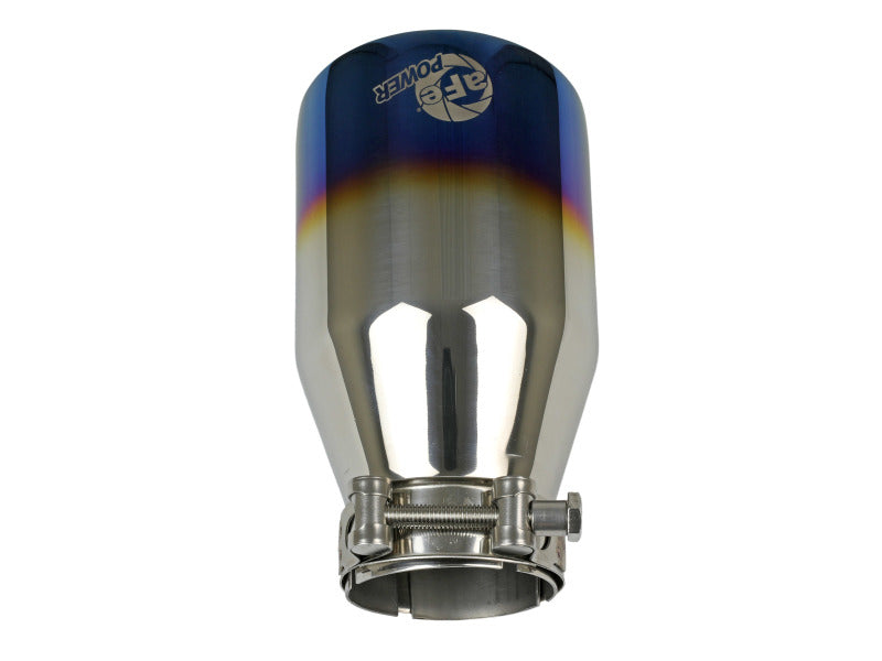 aFe Mach Force XP 304 Stainless Steel Clamp-On Exhaust Tip 2.5in Inlet / 4in Outlet - Blue Flame Tips aFe