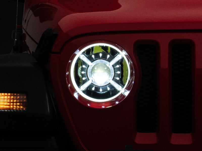 Raxiom 18-22 Jeep Wrangler JL/ JT 9-Inch LED Headlights w/ DRL and Halo- Black Housing (Clear Lens) Headlights Raxiom