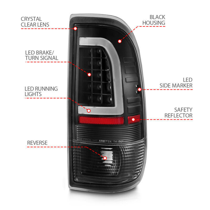 ANZO 1997-2003 Ford F-150 LED Tail Lights w/ Light Bar Black Housing Clear Lens Tail Lights ANZO