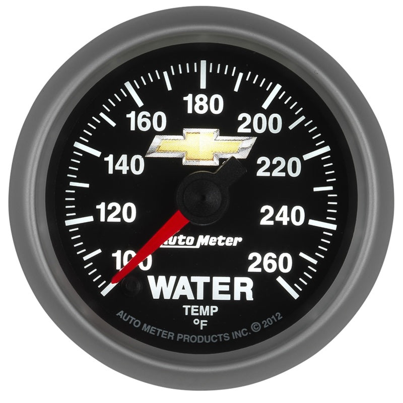 AutoMeter Gauge Water Temp 2-1/16in. 100-260 Deg. F Digital Stepper Motor Chevy Gold Bowtie Gauges AutoMeter