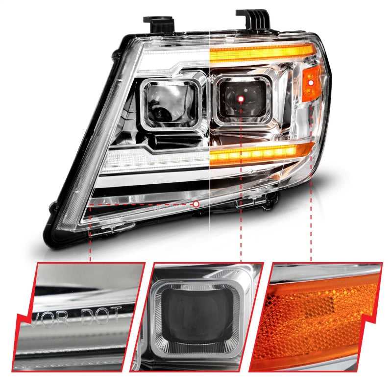 ANZO 09-20 Nissan Frontier Chrome Projector Plank Style DRL w/ Switchback & Sequential LED DRL Headlights ANZO