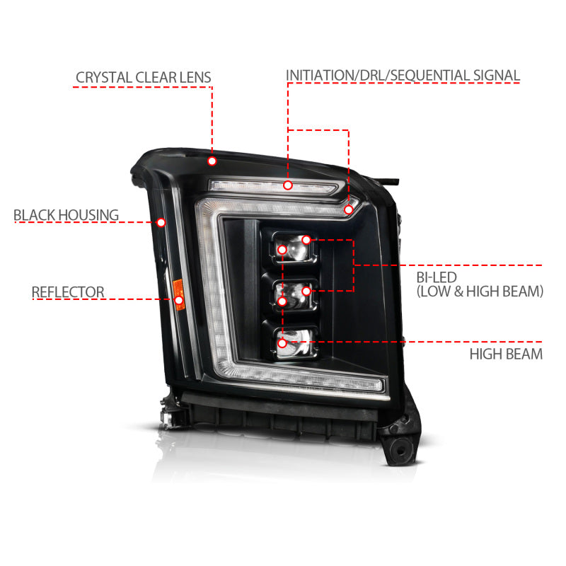 ANZO 15-20 GMC Yukon (Incl XL - Factory Halogen Models) Full LED Proj Headlights Black - Pass. Side Headlights ANZO