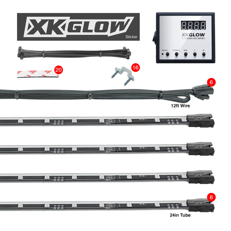 XK Glow 3 Million Color XKGLOW LED Accent Light Car/Truck Kit 8x24In Tubes Light Accessories and Wiring XKGLOW