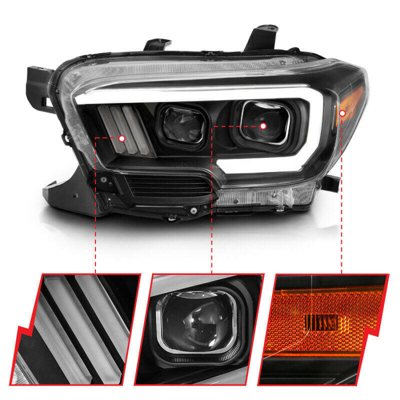 ANZO 2016-2017 Toyota Tacoma Projector Headlights w/ Plank Style Switchback Black w/ Amber Headlights ANZO