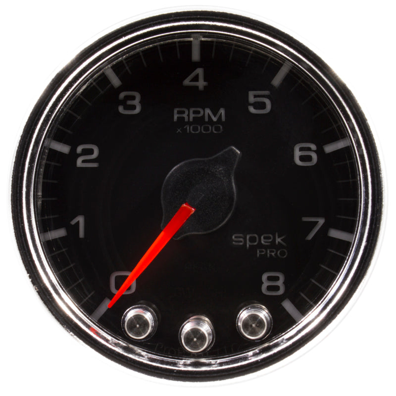 Autometer Spek-Pro Gauge Tach 2 1/16in 8K Rpm W/ Shift Light & Peak Mem Blk/Chrm Gauges AutoMeter