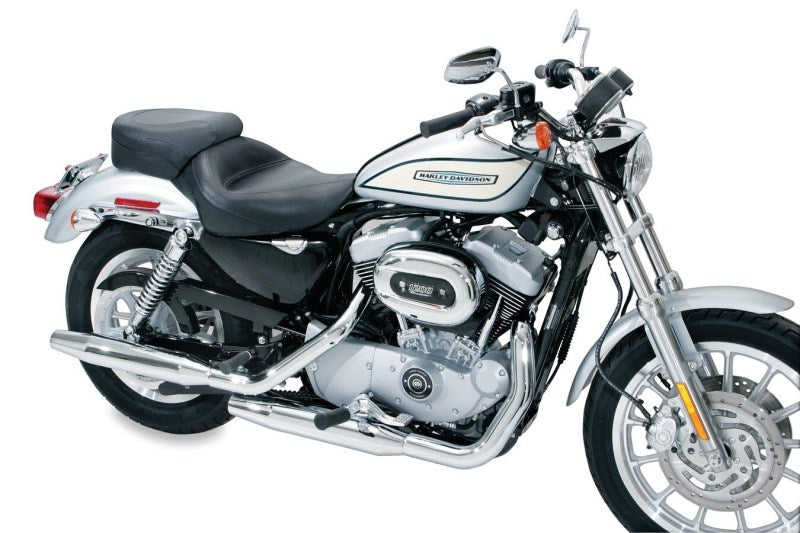 Mustang 04-21 Harley Sportster 4.5 Wide Touring Solo Seat w/Driver Backrest - Black Solo Motorcycle Seats Mustang Motorcycle