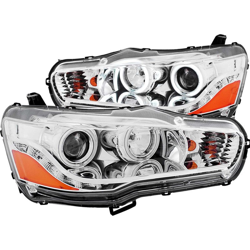 ANZO 2008-2015 Mitsubishi Lancer Projector Headlights w/ Halo Chrome (CCFL) Headlights ANZO