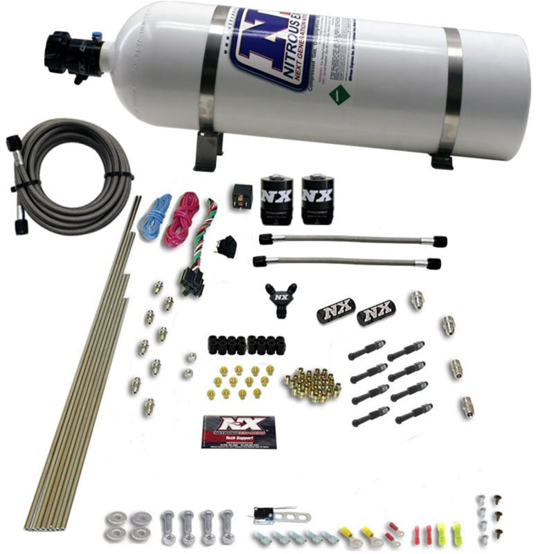 Nitrous Express 8 Cyl Dry Direct Port 2 Solenoids Nitrous Kit (200-600HP) w/15lb Bottle Nitrous Systems Nitrous Express