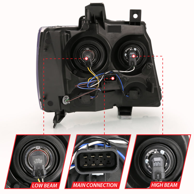 ANZO 2007-2014 Chevy Tahoe Crystal Headlight Chrome Amber(OE) Headlights ANZO