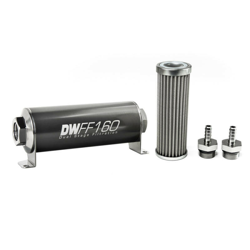 DeatschWerks Stainless Steel 5/16in 100 Micron Universal Inline Fuel Filter Housing Kit (160mm) Fuel Filters DeatschWerks