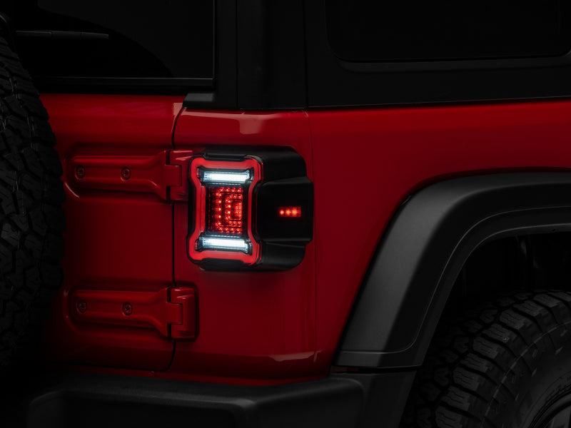 Raxiom 18-22 Jeep Wrangler JL Axial Series Plateau LED Tail Lights- Black Housing (Smoked Lens) Tail Lights Raxiom