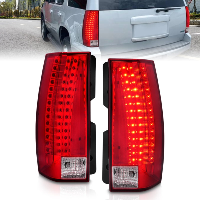 ANZO 2007-2014 Chevrolet Suburban LED Taillights Red/Clear - Escalade Look Tail Lights ANZO
