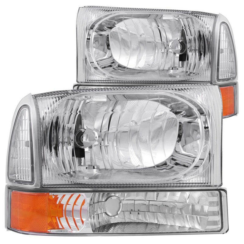 ANZO 2000-2004 Ford Excursion Crystal Headlights Chrome w/ Corner Lights 2pc Headlights ANZO