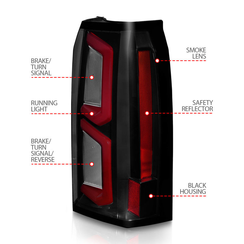 ANZO 2015-2020 Chevrolet Tahoe LED Tail Lights w/ Light Bar Black Housing Smoke Lens Tail Lights ANZO