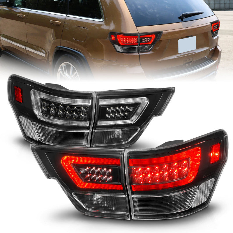 ANZO 11-13 Jeep Grand Cherokee LED Taillights w/ Lightbar Black Housing/Clear Lens 4pcs Tail Lights ANZO