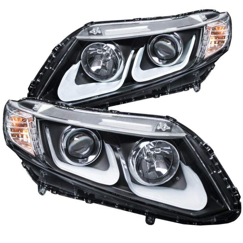 ANZO 2012-2015 Honda Civic Projector Headlights w/ U-Bar Black Headlights ANZO
