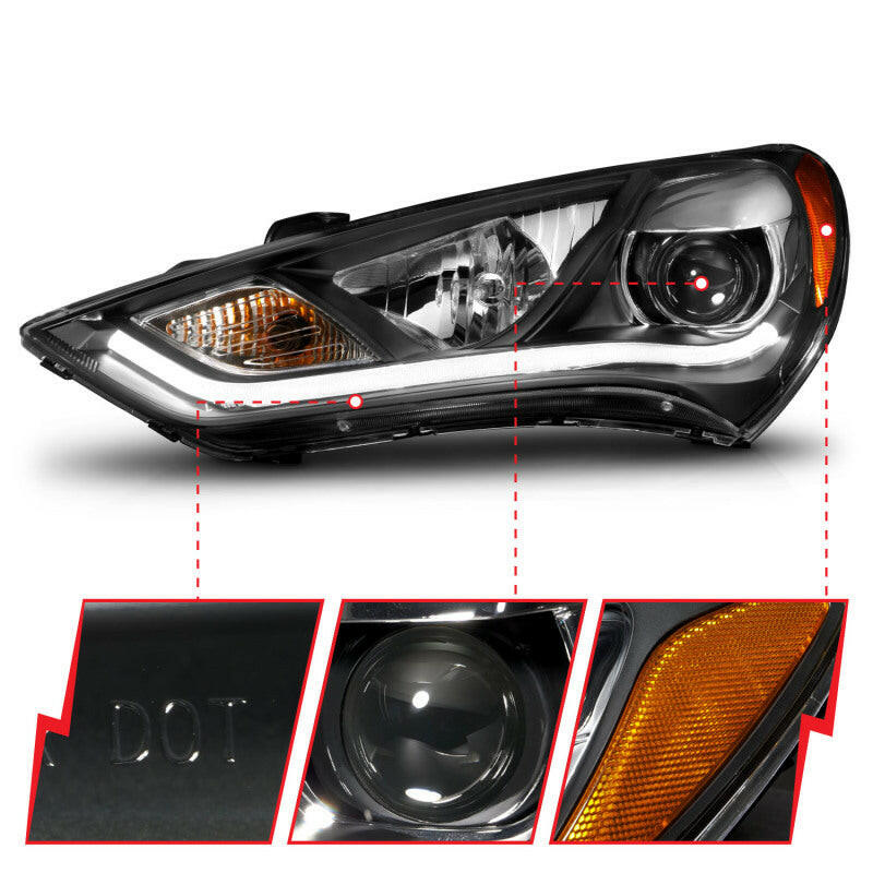 ANZO 2013-2015 Hyundai Genesis Projector Headlights w/ Plank Style Design Black (HID Compatible) Headlights ANZO