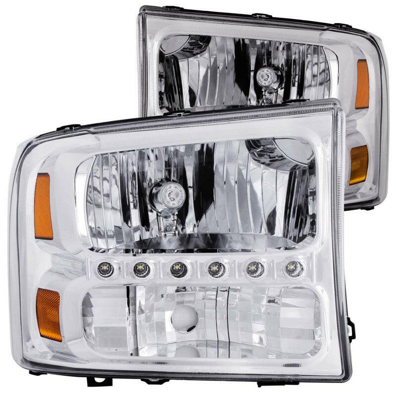 ANZO 2000-2004 Ford Excursion Crystal Headlights Chrome w/ LED 1pc Headlights ANZO