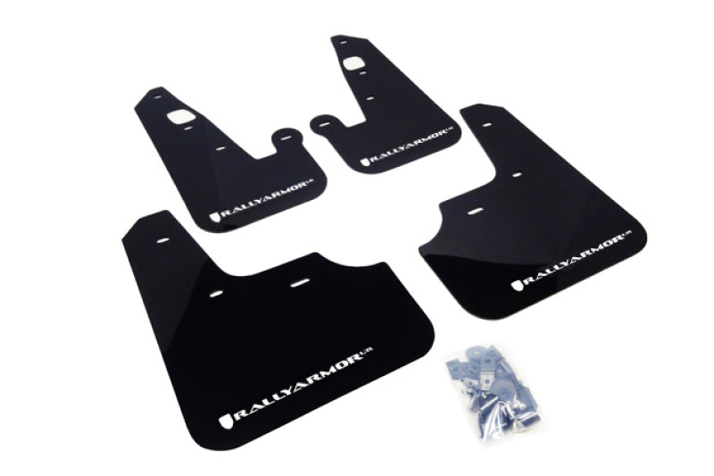 Rally Armor 07-17 Mitsubishi Lancer Basic Black Mud Flap w/ Black Logo Mud Flaps Rally Armor