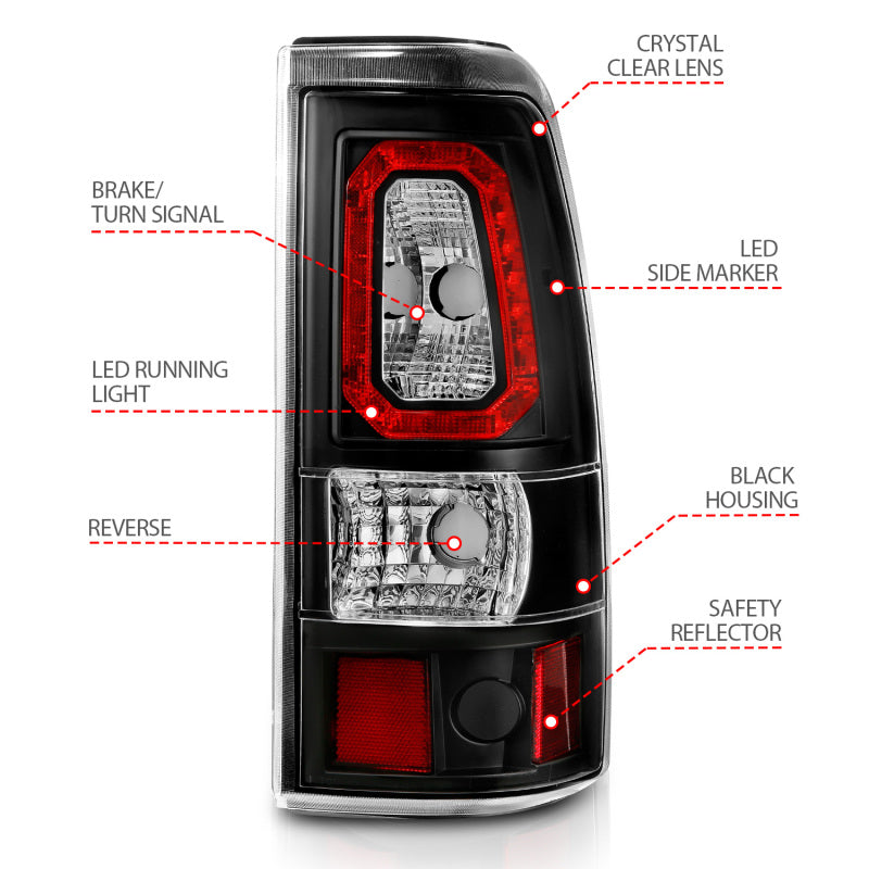 ANZO 2003-2006 Chevy Silverado 1500 LED Taillights Plank Style Black w/Clear Lens Tail Lights ANZO